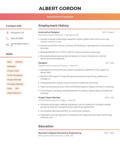 Automotive Designer Resume