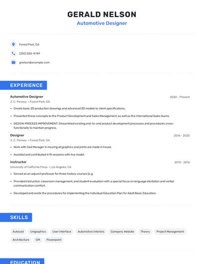 Automotive Designer Resume