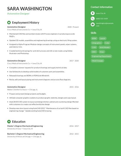 Automotive Designer Resume