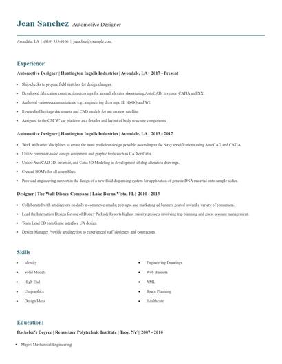Automotive Designer Resume