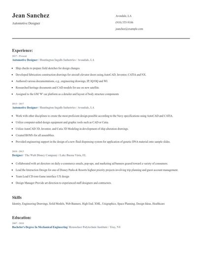 Automotive Designer Resume