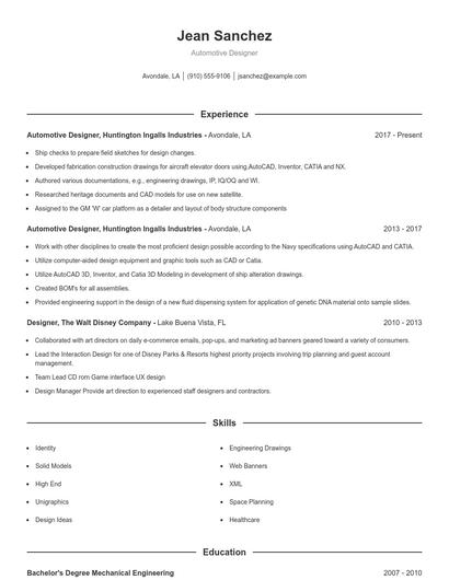 Automotive Designer Resume