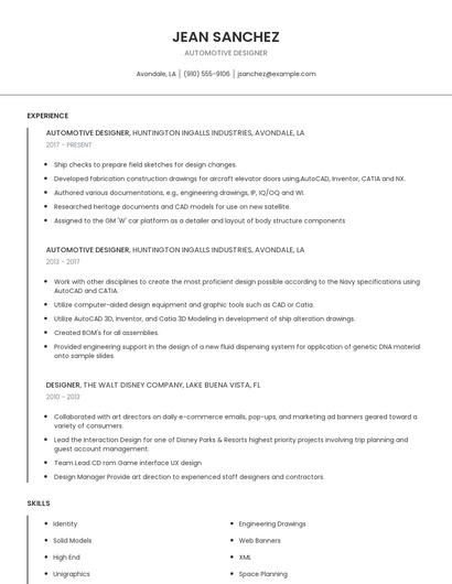 Automotive Designer Resume