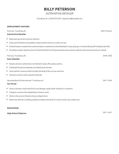 Automotive Detailer Resume
