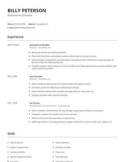 Automotive Detailer Resume