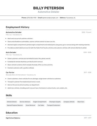 Automotive Detailer Resume