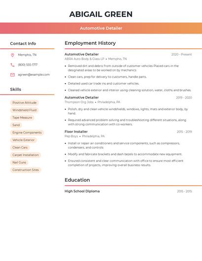 Automotive Detailer Resume