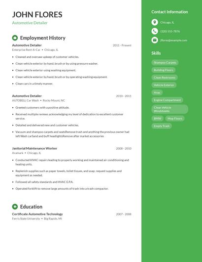 Automotive Detailer Resume