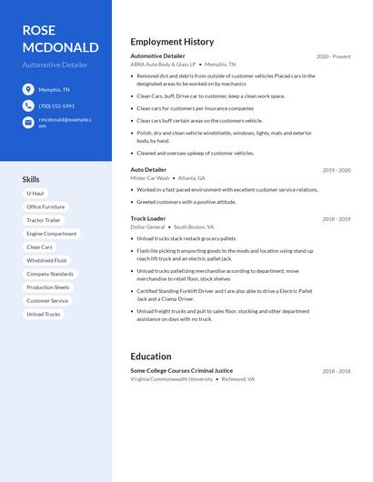 Automotive Detailer Resume