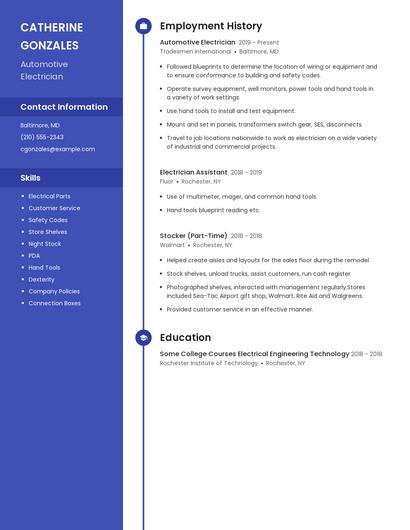 Automotive Electrician Resume