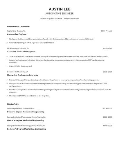 Automotive Engineer Resume