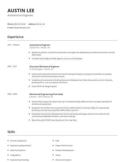 Automotive Engineer Resume