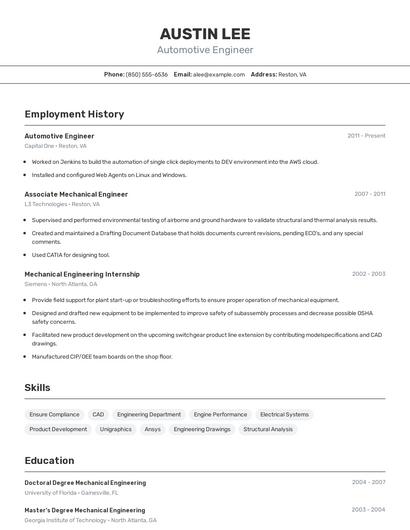 Automotive Engineer Resume