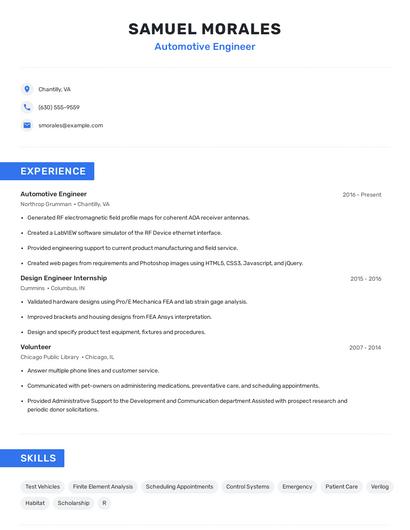 Automotive Engineer Resume