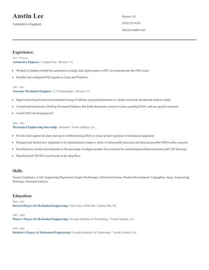 Automotive Engineer Resume