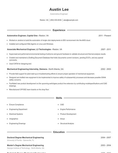 Automotive Engineer Resume