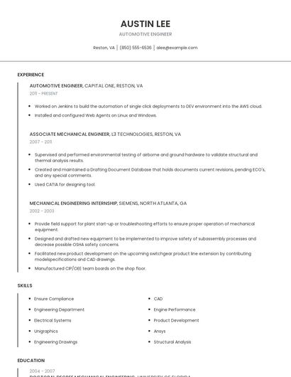 Automotive Engineer Resume