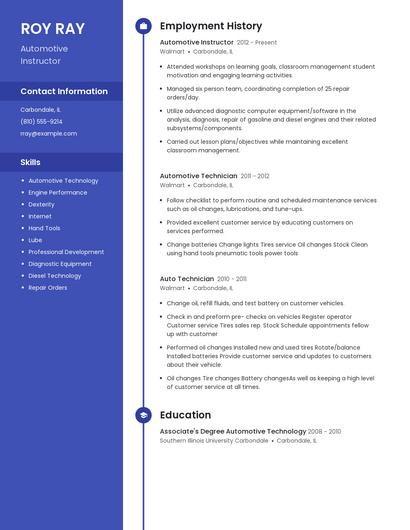 Automotive Instructor Resume