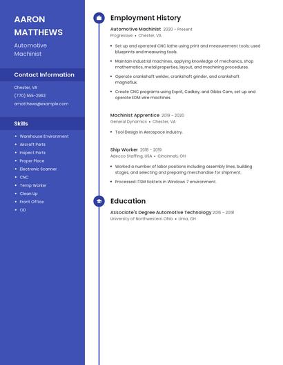 Automotive Machinist Resume
