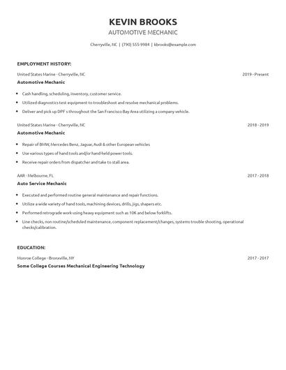 Automotive Mechanic Resume