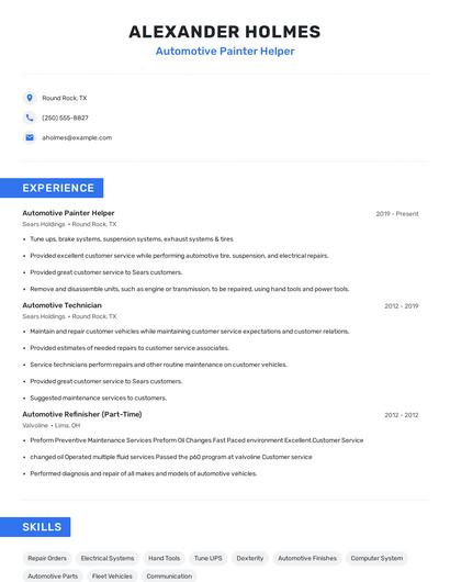Automotive Painter Helper Resume
