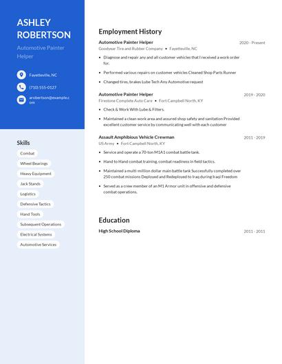 Automotive Painter Helper Resume