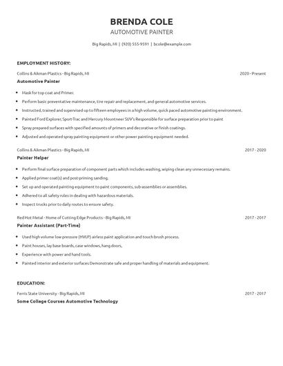 Automotive Painter Resume