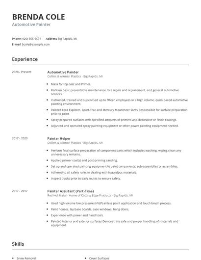 Automotive Painter Resume