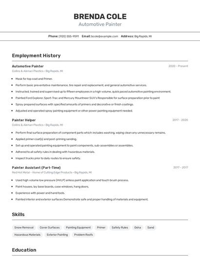 Automotive Painter Resume