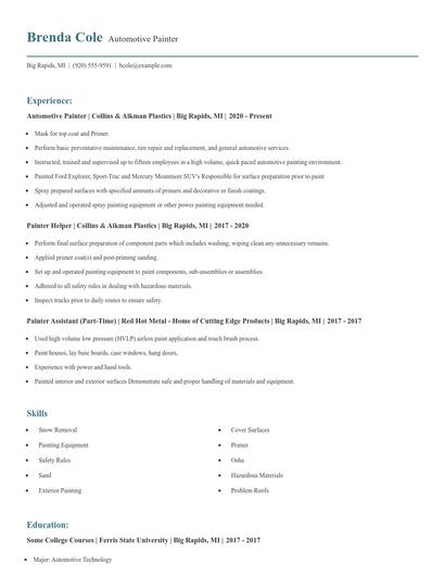 Automotive Painter Resume
