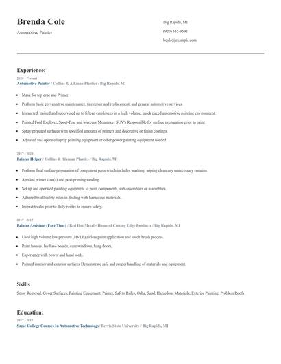 Automotive Painter Resume