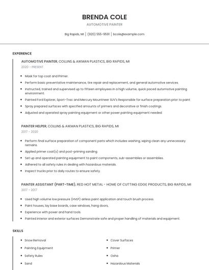 Automotive Painter Resume