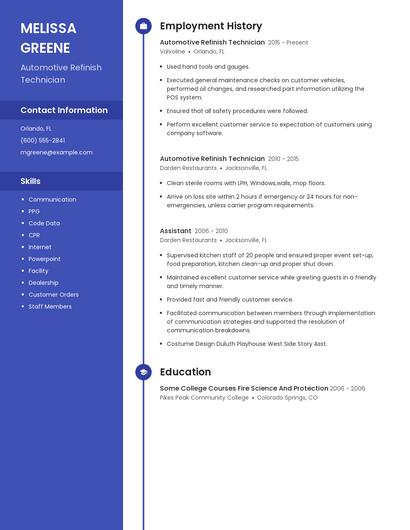 Automotive Refinish Technician Resume