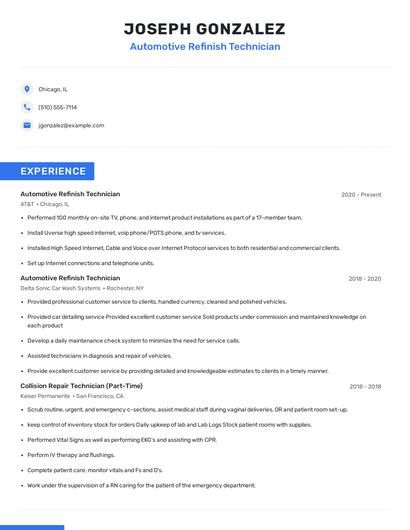Automotive Refinish Technician Resume