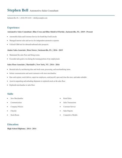 Automotive Sales Consultant Resume