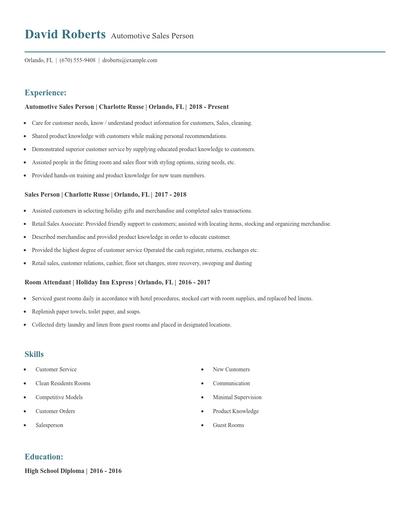 Automotive Sales Person Resume
