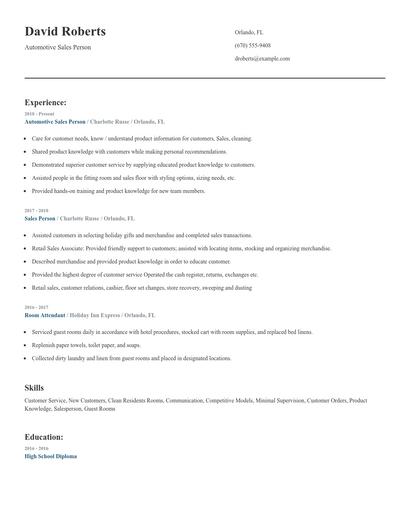 Automotive Sales Person Resume