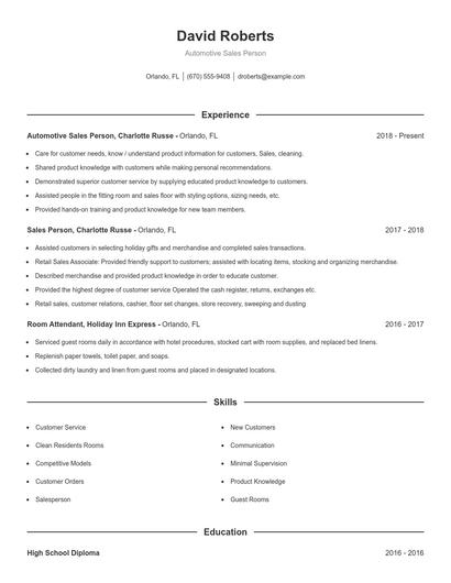 Automotive Sales Person Resume