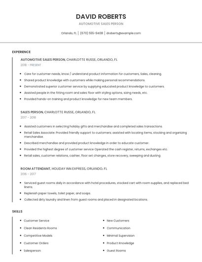 Automotive Sales Person Resume