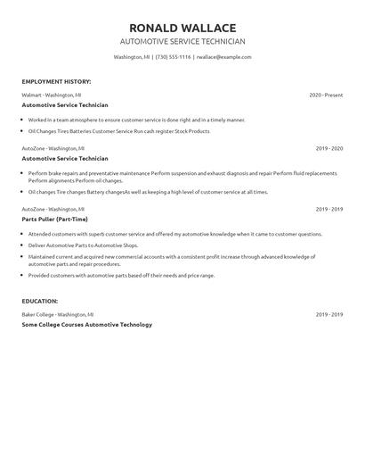 Automotive Service Technician Resume