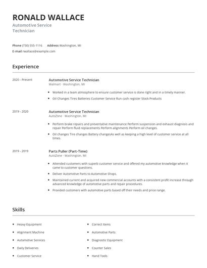 Automotive Service Technician Resume