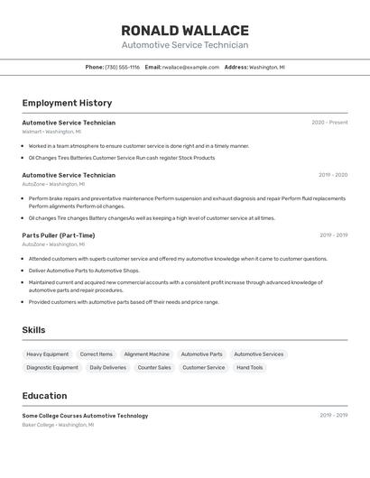 Automotive Service Technician Resume