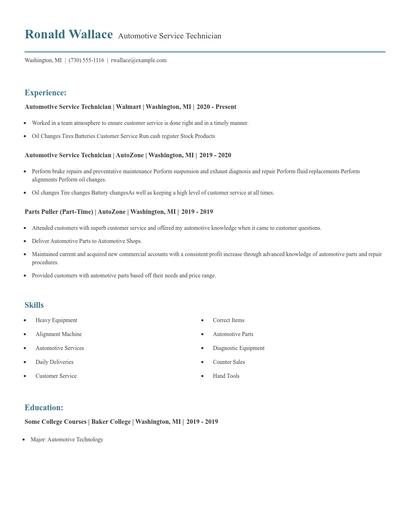 Automotive Service Technician Resume