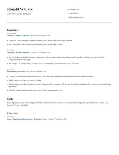 Automotive Service Technician Resume