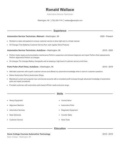 Automotive Service Technician Resume