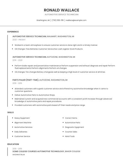 Automotive Service Technician Resume