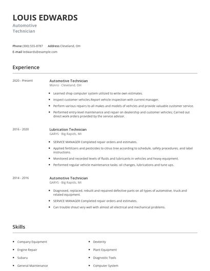 Automotive Technician Resume
