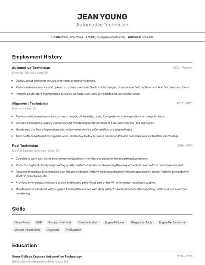 Automotive Technician Resume