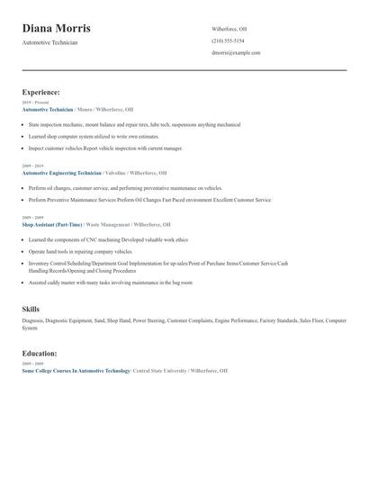 Automotive Technician Resume