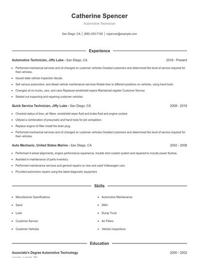 Automotive Technician Resume